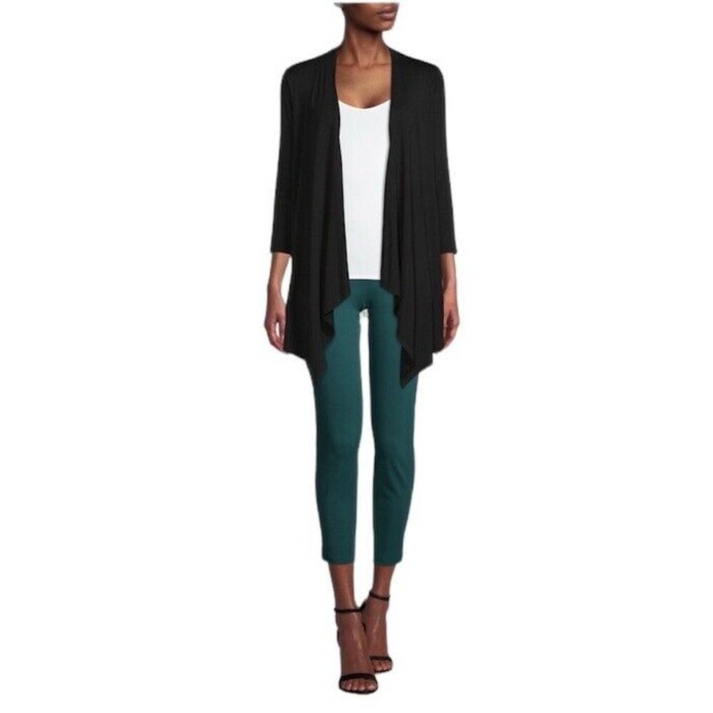 CYRUS Open Front Black 3/4 Sleeve Cardigan With Floral Back Size Medium